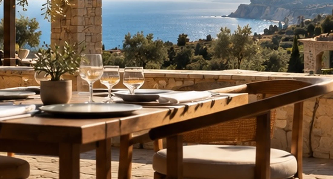 Mediterrane Terrasse mit Meerblick, Zypern-Motiv